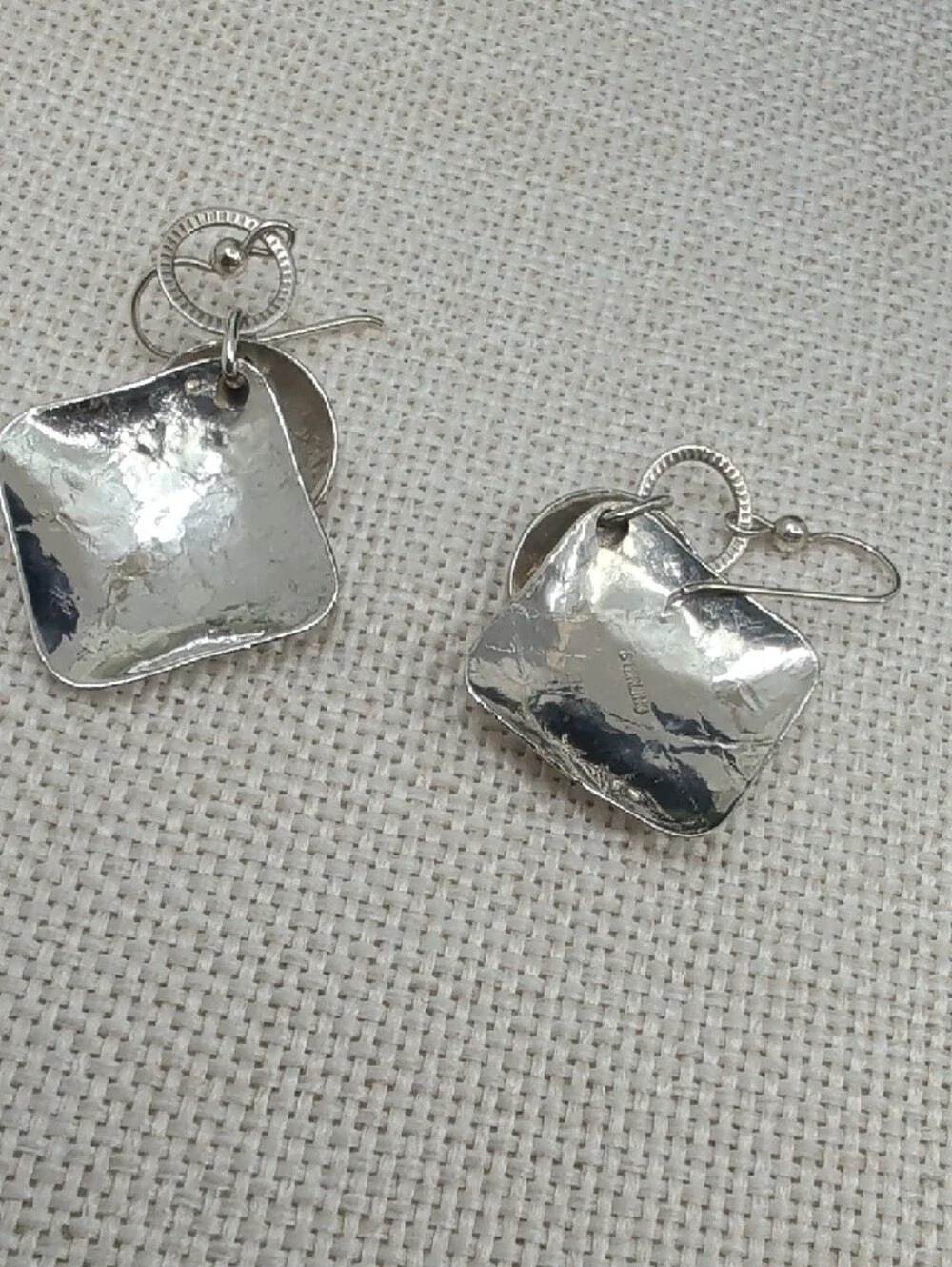 Vintage 925 Sterling Silver Hand-Hammered Crosshatch Shield Earrings